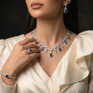 Omnia Milena Blue Bridal Full Set in 925 Silver High Quality Simulated Diamonds