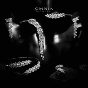 Omnia Nidaa White Bridal Full Set Accessories in High Quality Zircon Stone Rhodium Plated