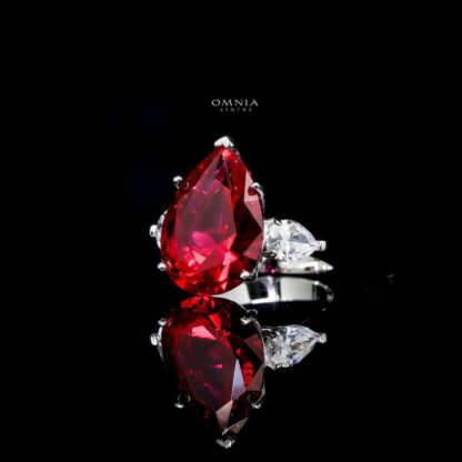 Omnia Carima Red Ring 2.00 Carat in 92.5 Silver High Quality Simulated Diamonds - Image 2
