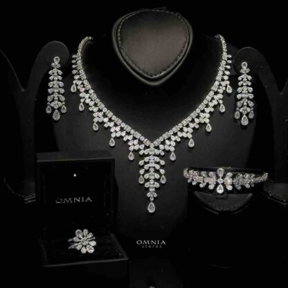 Omnia Safa Lara Bridal Bundle Full Set in High Quality Zircon Stone in Rhodium Plated - Image 2