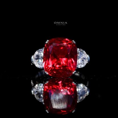 Omnia Amaranta Red Ring 92.5 Silver in High Quality Simulated Diamonds