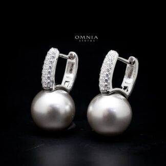 Omnia Nikki Silver Pearl Clip on Earrings In 92.5 Silver High Quality Simulated Diamonds