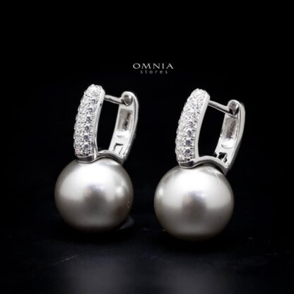 Omnia Nikki Silver Pearl Clip on Earrings In 92.5 Silver High Quality Simulated Diamonds