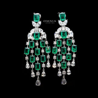 Omnia Israa Green Chandelier Earrings In 92.5 Silver High Quality Simulated diamonds Sale price