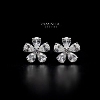 Omnia Classic white Flower Stud Earrings In 92.5 Silver with High Quality Simulated Diamonds