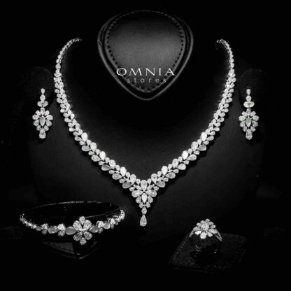 Omnia Qamar White Bridal Full Set in 925 Silver High Quality Simulated Diamonds