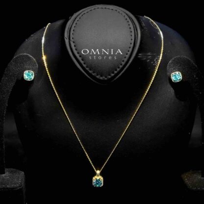 SUPER SALE!!! Omnia Malak Blue Pendant Necklace and Earrings Set in 925 Silver Ice Cut Square Stones - Image 2