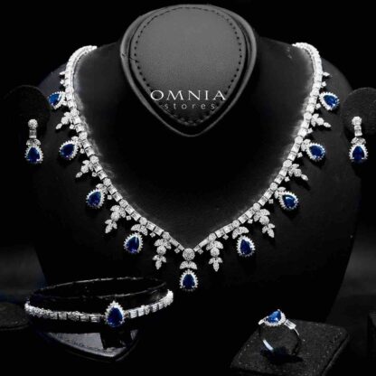 Omnia Milena Blue Bridal Full Set in 925 Silver High Quality Simulated Diamonds