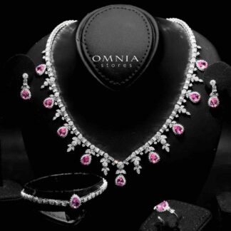 Omnia Milena Pink Bridal Full Set in 925 Silver High Quality Simulated Diamonds