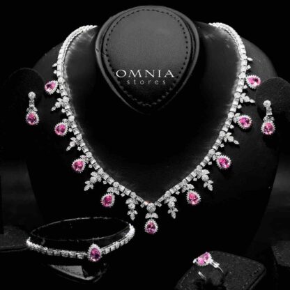 Omnia Milena Pink Bridal Full Set in 925 Silver High Quality Simulated Diamonds