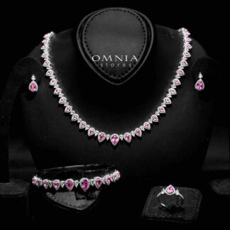 Omnia Sundus Pink Bridal Full Set in 925 Silver High Quality Simulated Diamonds