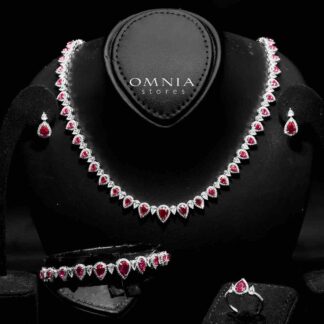 Omnia Sundus Maroon Bridal Full Set in 925 Silver High Quality Simulated Diamonds