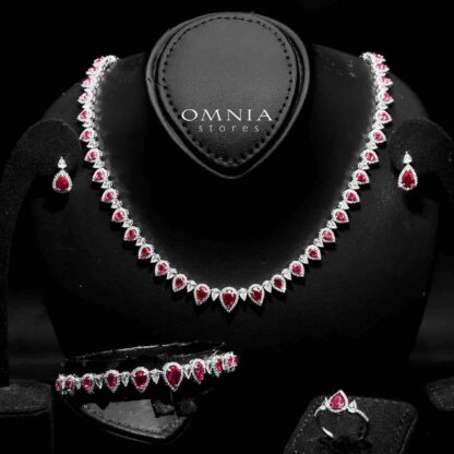 Omnia Sundus Maroon Bridal Full Set in 925 Silver High Quality Simulated Diamonds