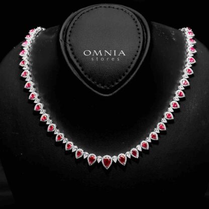 Omnia Sundus Maroon Bridal Full Set in 925 Silver High Quality Simulated Diamonds - Image 2