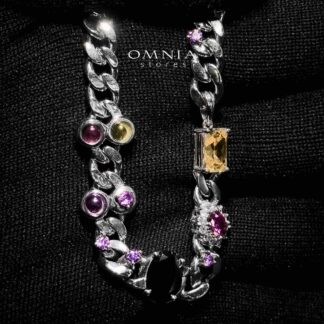 Omnia Taghrid Multi Color Necklace In 925 Silver High Quality Simulated Diamonds