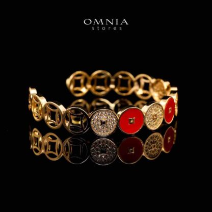 Omnia Golden Cuff With Bracelet and Ring with Red Oval Design In Rhodium Plated - Image 2