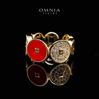 Omnia Golden Cuff With Bracelet and Ring with Red Oval Design In Rhodium Plated - Image 3