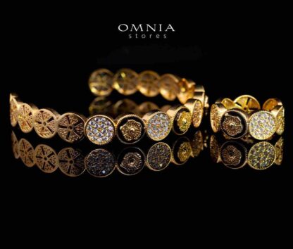 Omnia Golden Cuff With Bracelet and Ring with Black In Rhodium Plated