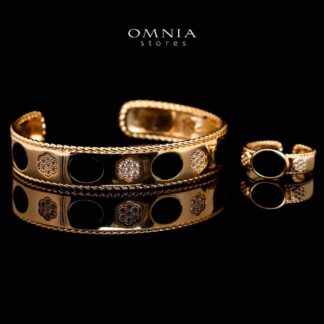 Omnia Golden Coverd Cuff With Bracelet and Ring with Black In Rhodium Plated