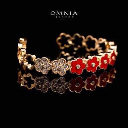 Omnia Golden Cuff With Bracelet and Ring with Red Star Shaped In Rhodium Plated - Image 2