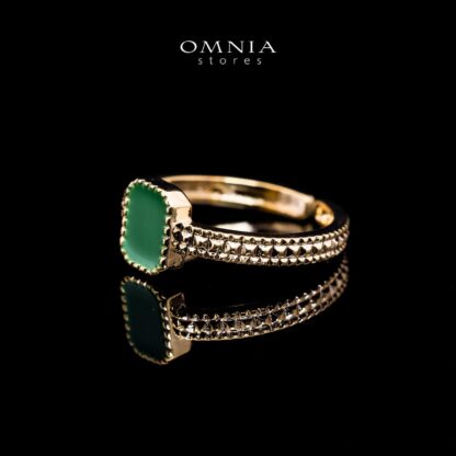 Omnia Golden Cuff With Bracelet and Ring with Green Square In Rhodium Plated - Image 3