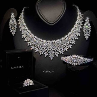 Omnia Danyah White Bridal Full Set Accessories in High Quality Zircon Stone in Rhodium Plated