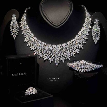 Omnia Danyah White Bridal Full Set Accessories in High Quality Zircon Stone in Rhodium Plated