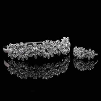 Omnia Tahira Bangle and Ring with Silver Color In Rhodium Plated