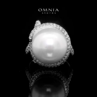 Omnia Leena White Pearl Ring in High Quality Copper Rhodium Plated