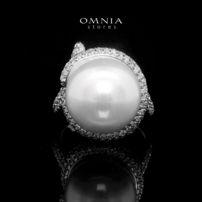 Omnia Leena White Pearl Ring in High Quality Copper Rhodium Plated