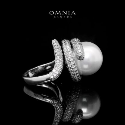 Omnia Leena White Pearl Ring in High Quality Copper Rhodium Plated - Image 2