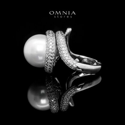Omnia Leena White Pearl Ring in High Quality Copper Rhodium Plated - Image 3