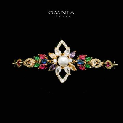 Omnia Safa Golden Multi Colored Bridal Long Chain Full Set in High Quality Zircon Stone Rhodium Plated - Image 5