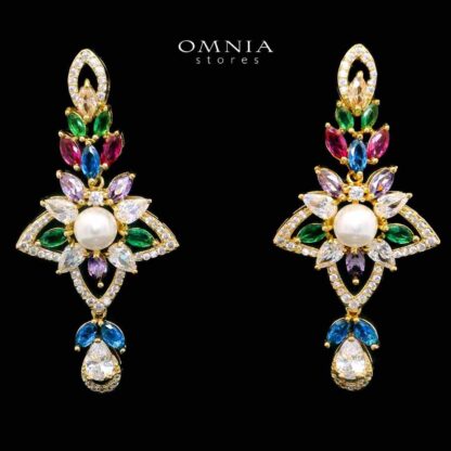 Omnia Safa Golden Multi Colored Bridal Long Chain Full Set in High Quality Zircon Stone Rhodium Plated - Image 3