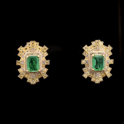 Omnia Nadine Emerald Green Emerald Cut Sunburst Earrings in 92.5 Silver with High-Quality Simulated Diamonds