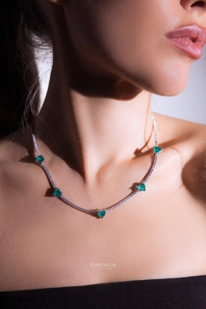 Omnia Louise Turquoise Necklace In 925 Silver High Quality Simulated Diamonds