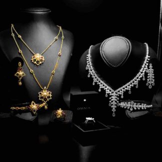 Omnia Safa Lara Bridal Bundle Full Set in High Quality Zircon Stone in Rhodium Plated