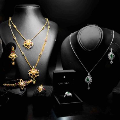 Omnia Safa Sandra Green Bundle Set in High Quality Zircon Stone Rhodium Plated