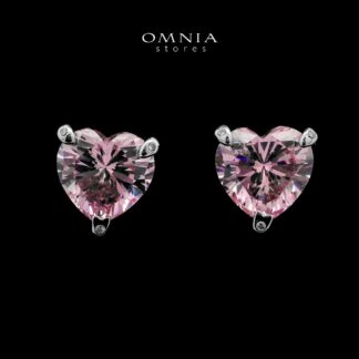 Omnia Shaden Pink Heart Stud Earrings in 925 Silver with High-Quality Simulated Diamonds
