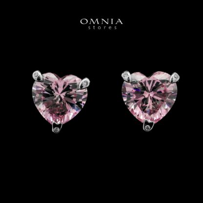 Omnia Shaden Pink Heart Stud Earrings in 925 Silver with High-Quality Simulated Diamonds