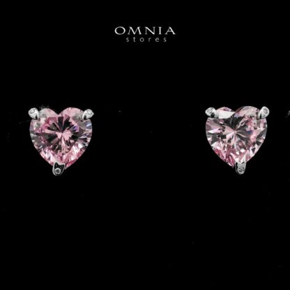 Omnia Shaden Pink Heart Stud Earrings in 925 Silver with High-Quality Simulated Diamonds - Image 3