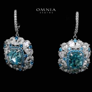 Doha Blue Floral Earrings In 925 Silver High Quality Simulated Diamonds