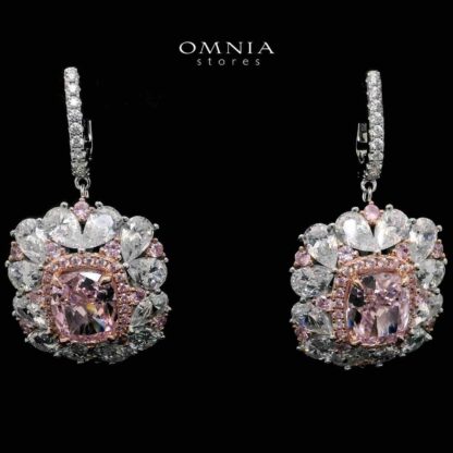 Dubai Pink Floral Earrings In 925 Silver High Quality Simulated Diamonds - Image 2