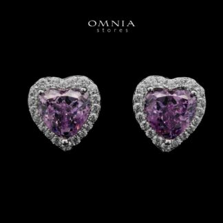 Samiha Purple Heart Earrings In 925 Silver High Quality Simulated Diamonds
