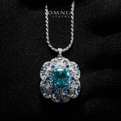 Doha Divine Floral Blue Necklace in 925 Silver with High-Quality Simulated Diamonds