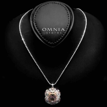 Dubai Pink Floral Design Necklace In 925 Silver High Quality Simulated Diamonds - Image 2
