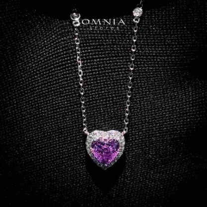 Samiha Purple Heart Necklace In 925 Silver High Quality Simulated Diamonds
