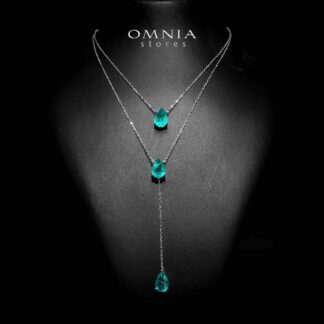 Omnia Scarlett Turquoise Teardrop Layered Necklace in 925 Silver with High-Quality Simulated Diamonds
