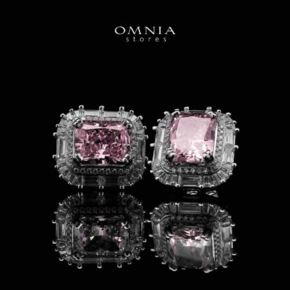 Wafaa Stud Pink Earrings 925 Silver in High Quality Simulated Diamonds - Image 3