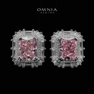 Wafaa Stud Pink Earrings 925 Silver in High Quality Simulated Diamonds
